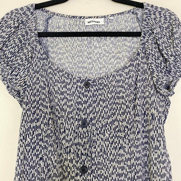 Weekday Blue and White Printed Cap Sleeve Mina Dress Size EU 38 US Small - Picture 2 of 9